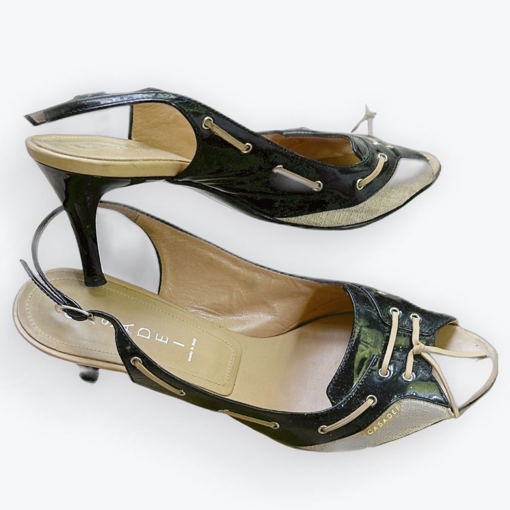 Casadei Slingbacks Brown Tan Beige Laced Detail ~ 9.5